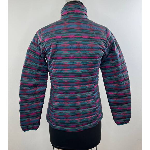 PATAGONIA Blue Pink Green Long Sleeve Zip Front Down Sweater Puffer Jacket XS - Picture 4 of 8